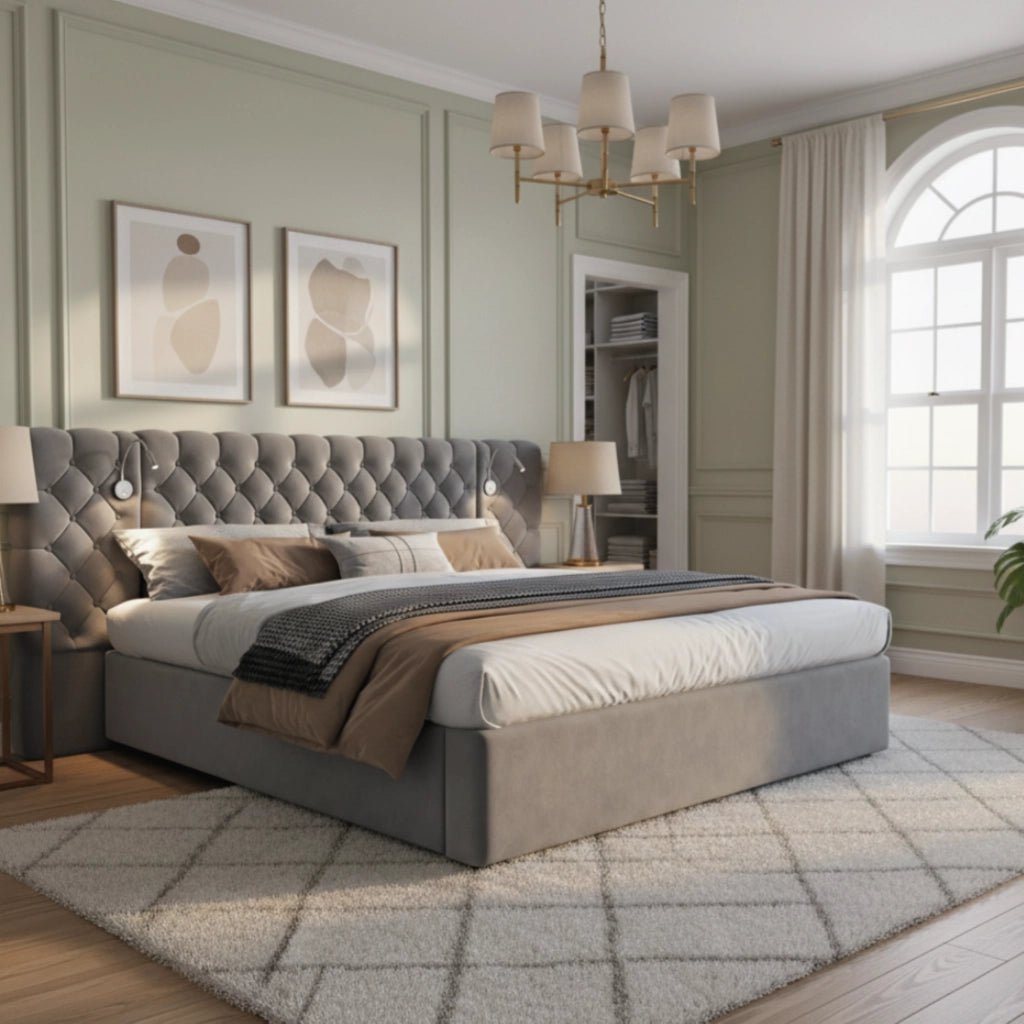 letto imbottito velluto grigio 160 x 200 cm