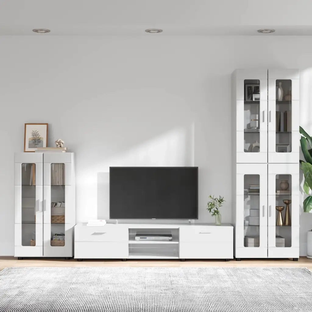 Set mobile TV FLORIN 3 pcs Bianco Lucido Legno multistrato