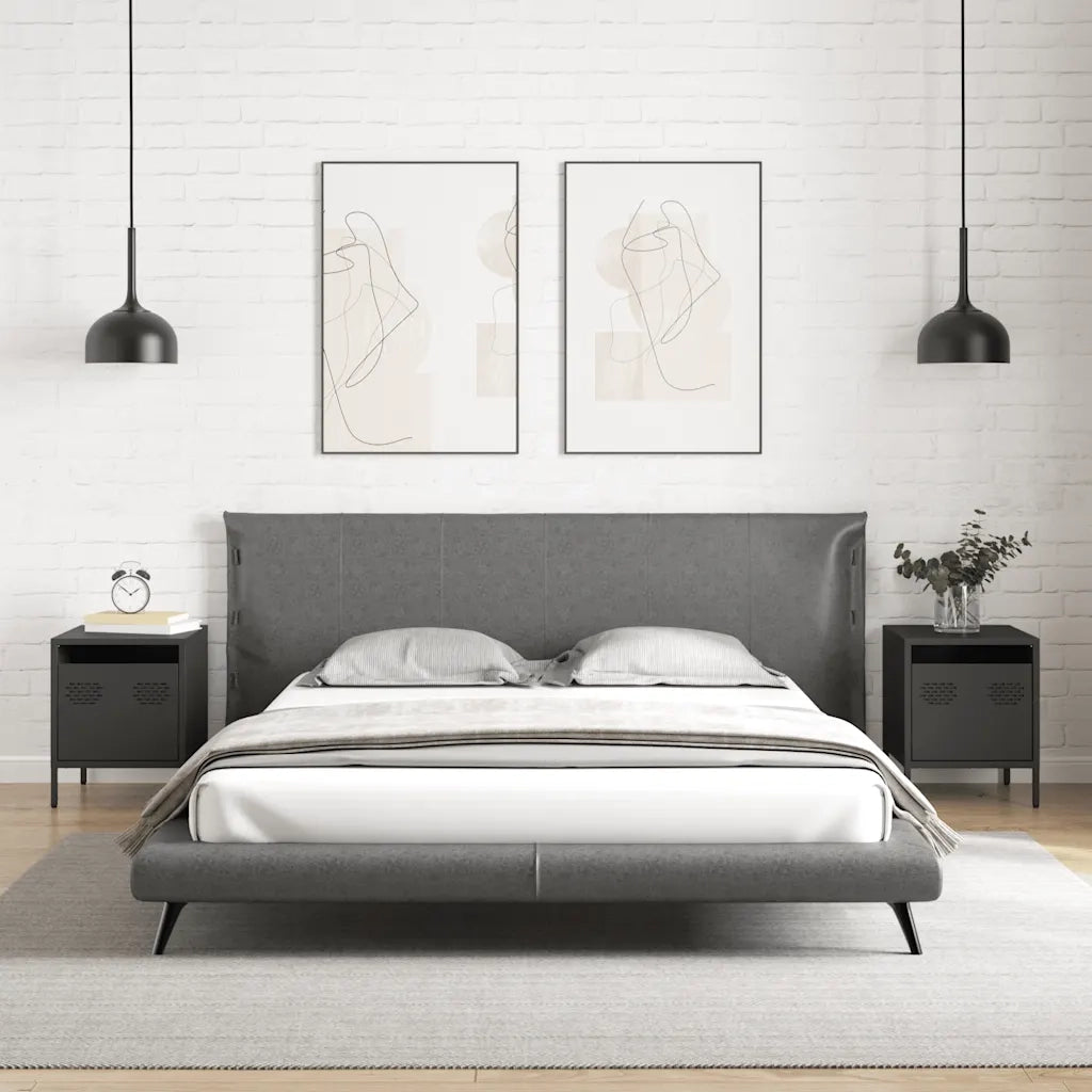 Comodini 2 pz-Set di 2 Tavolino da notte Neri 35x39x43,5 cm in Acciaio