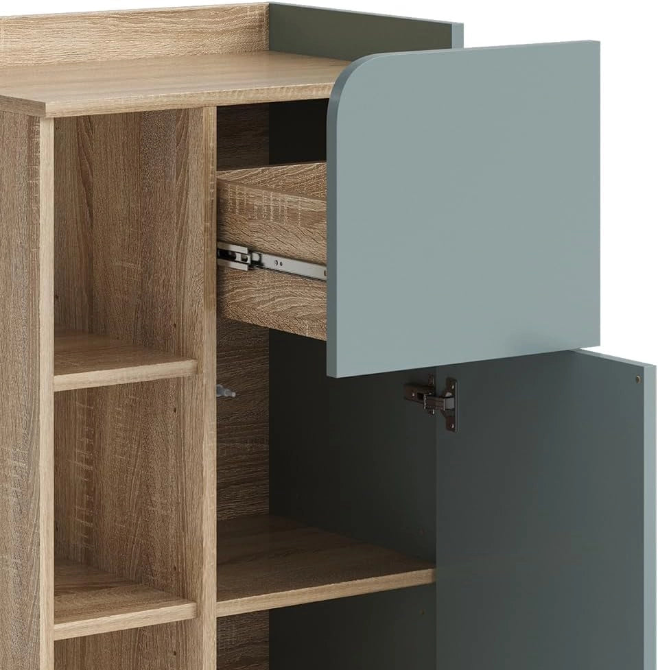 Mobiletto bagno Karen, Sonoma/blu, 50 x 90 cm con anta e cassetto, adatto per la conservazione di articoli da bagno e asciugamani