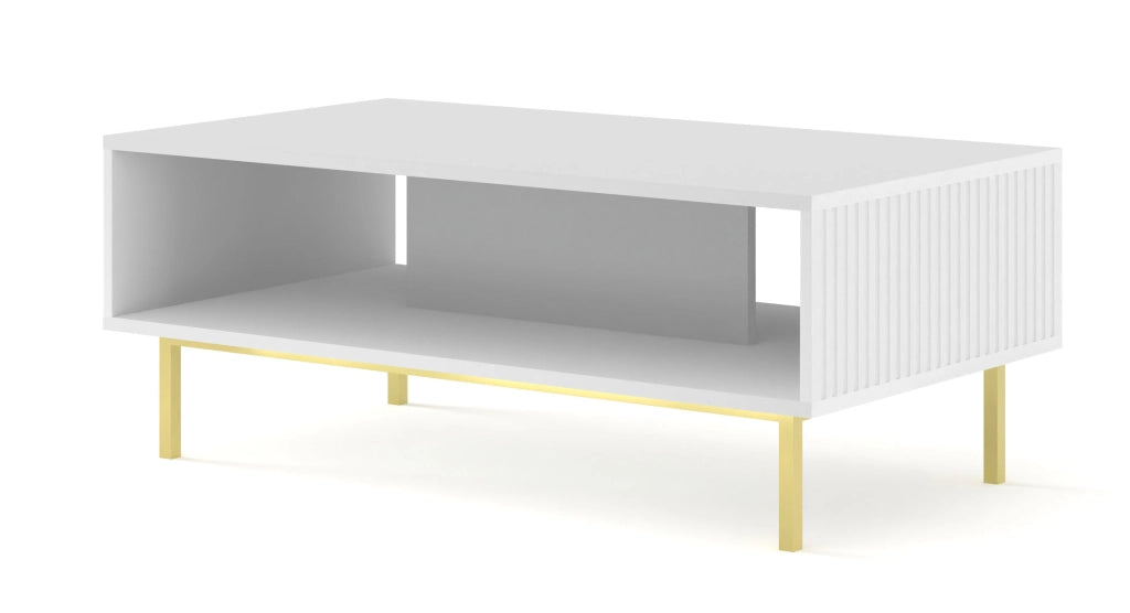 TAVOLINO DA CAFFÈ RAVENNA B IN MDF LACCATO 90x60x45 BIANCO OPACO STRUTTURA ORO