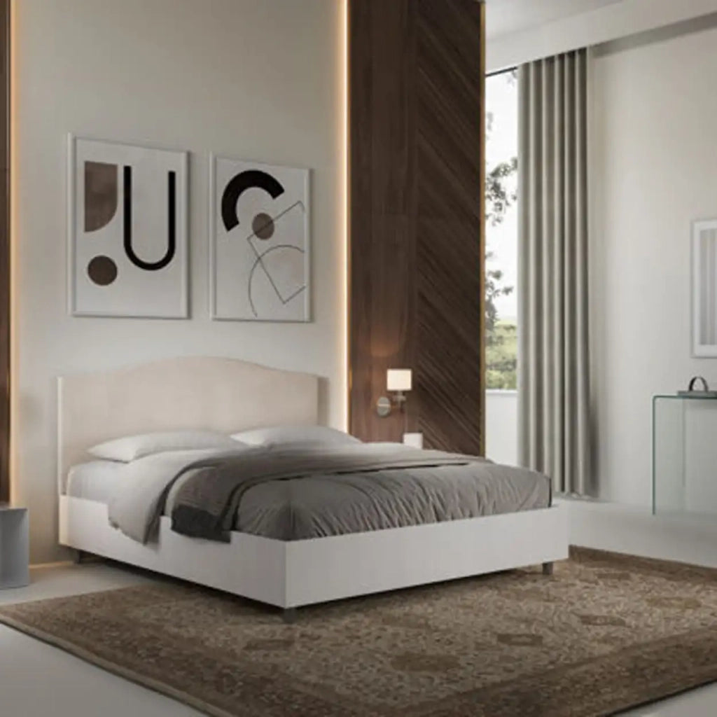 Letto matrimoniale senza rete 160x190 bianco frassino testata microfibra sabbia Grace