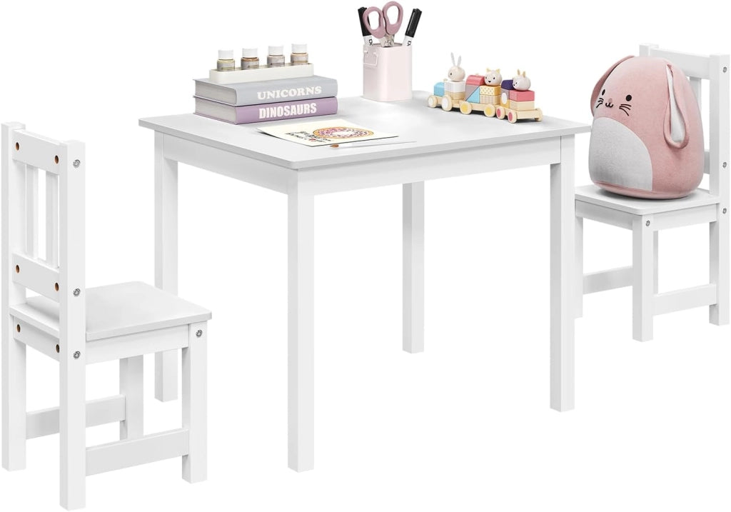 Set da Tavolino e Sedie per Bambini, Tavolo Bambini con 2 Sedie, per Cameretta e Asilo, 60x50x48,5 cm, Bianco
