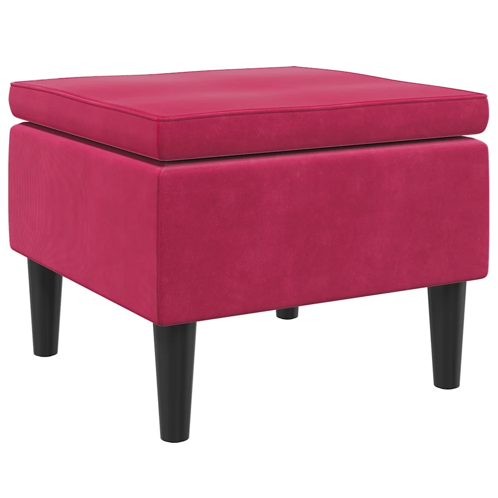Poggiapiedi con Gambe in Legno Rosso Vino in Velluto