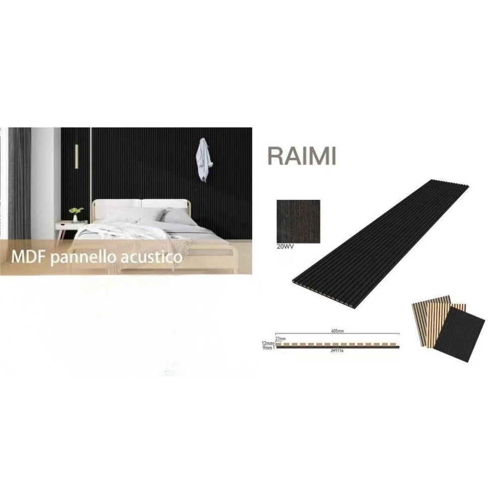 Trade Shop - Pannello Acustico Mdf Nero Opaco 600x2400 Mm Fonoassorbente A Doghe -