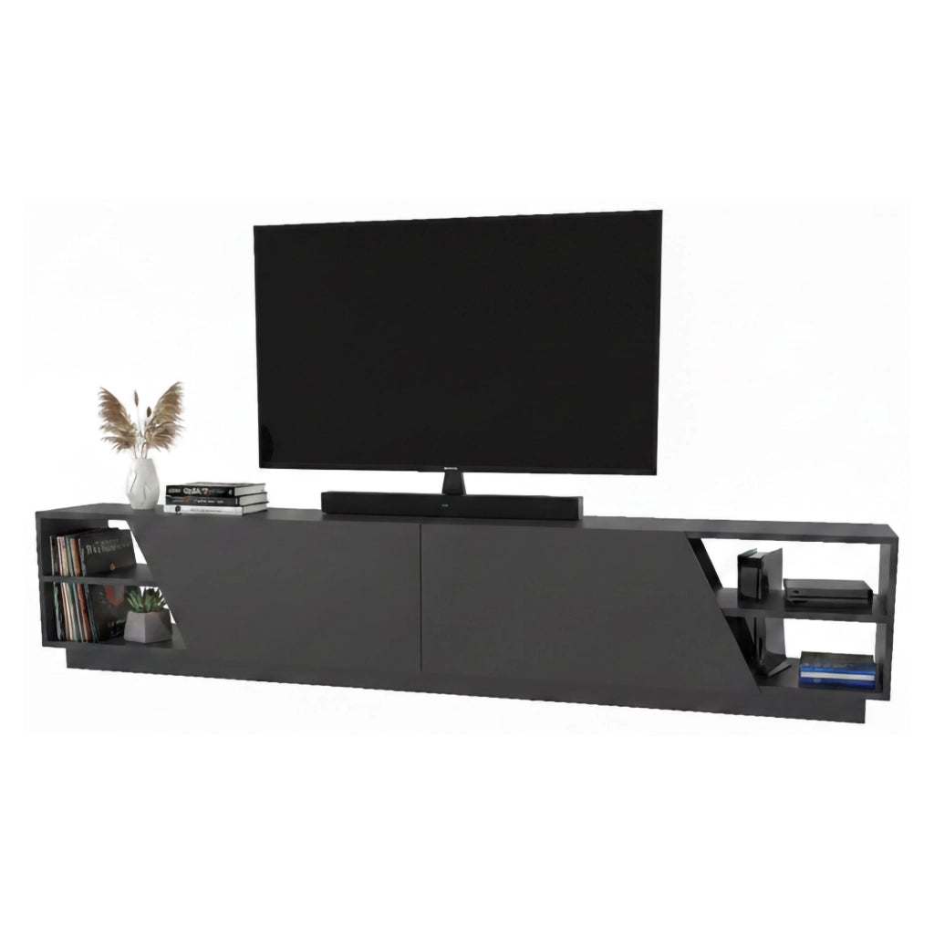 Mobile porta TV Apat, Credenza da soggiorno, Armadio basso per TV, Base parete attrezzata, 240x37h47 cm, Antracite