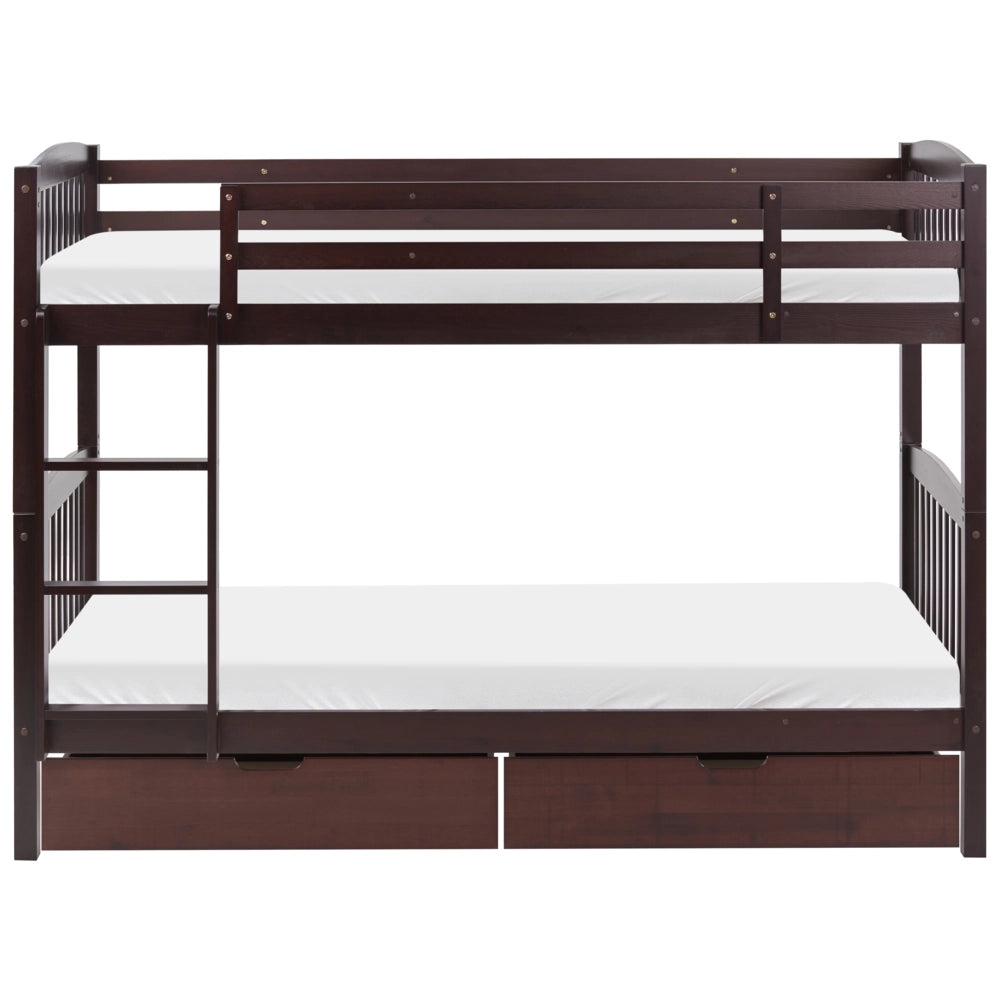 Letto a castello letto doppio con cassetti portaoggetti in legno di pino scuro 90 x 200 per bambini cameretta