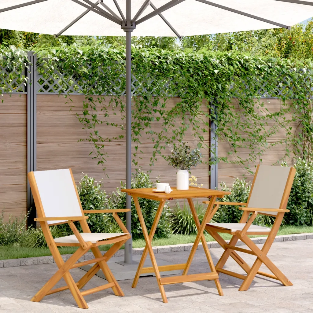Set da Bistrot 3pz | Set Salotto da Giardino Bianco Crema in Tessuto e Legno Massello