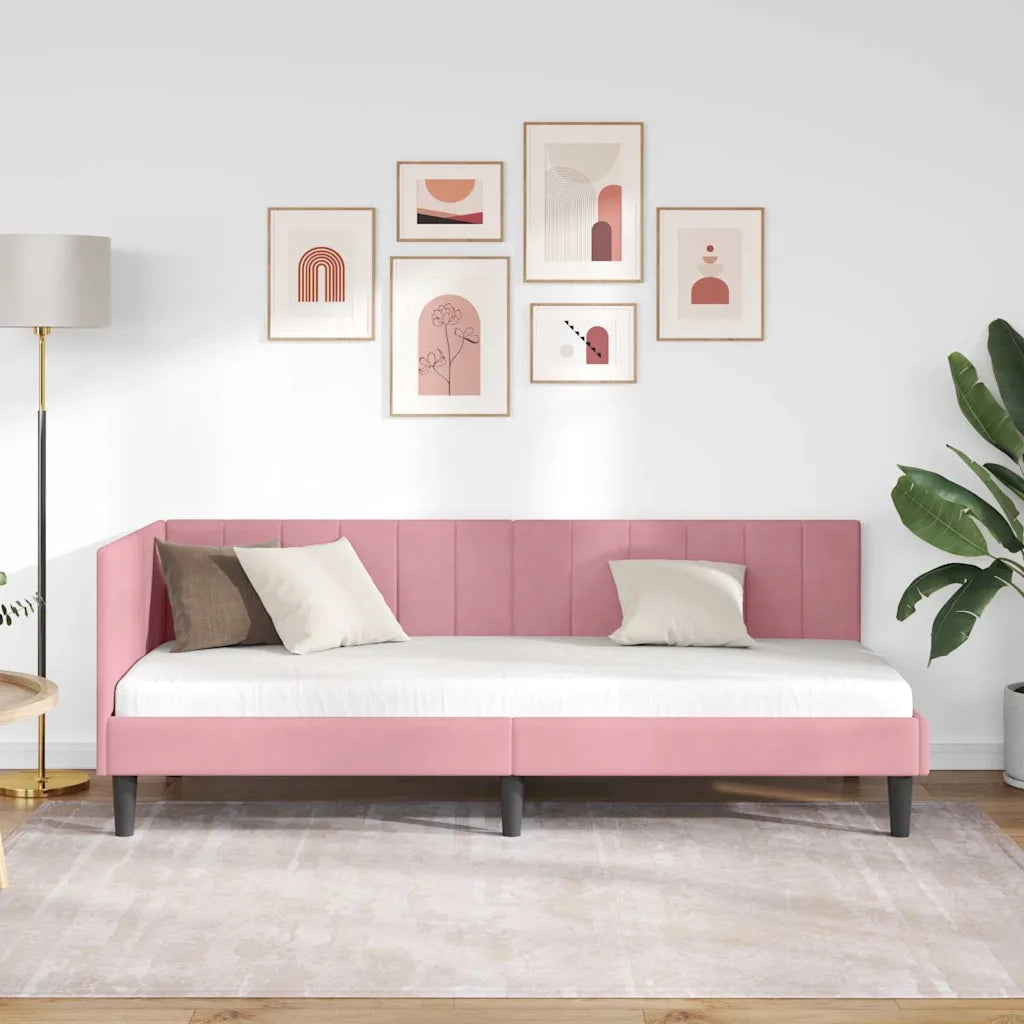 Cornice del letto ad angolo Rosa 80 cm x 200 cm Velluto