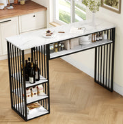 Bartisch con contenitore 140x40x105 cm; piano effetto marmo in MDF; bianco e nero