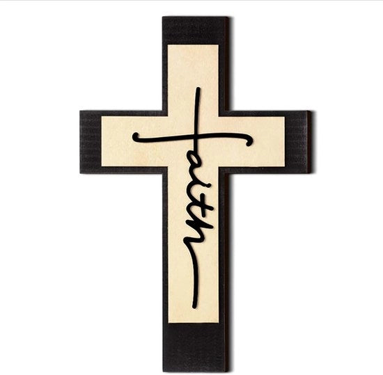 Decorazione per parete in legno - Disegno a croce - Decorazione per soggiorno - Decorazione religiosa - Design compatto 40 x 25 cm - Materiale duraturo - Accento spirituale