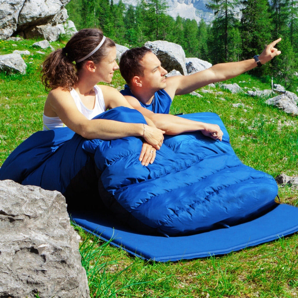 Sacco a pelo in Poliestere XL Matrimoniale con 2 cuscini e borsa per 2 persone Blu