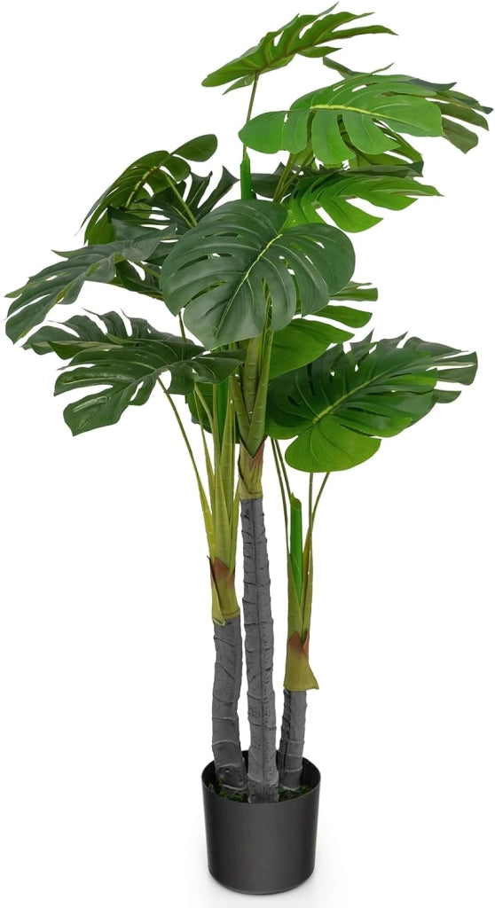 120 cm, pianta artificiale, Monstera Delisiosa, decorazione per interni in vaso di cemento, palma decorativa, 20 foglie, decorazione per interni artificiali, verde per casa e ufficio