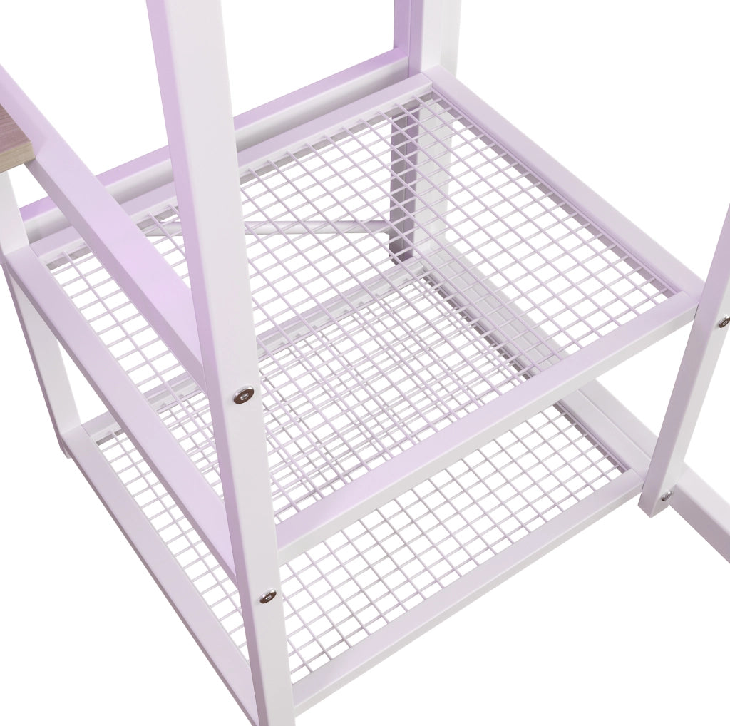 Letto a soppalco 90x200 cm con scrivania; vano appendiabiti; mensole; luce integrata; bianco