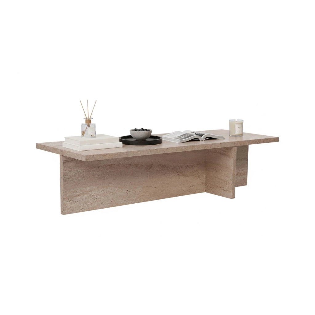 Marmorito, Tavolino da Salotto Forma Rettangolare, 120x45x30h cm Bianco Marmo