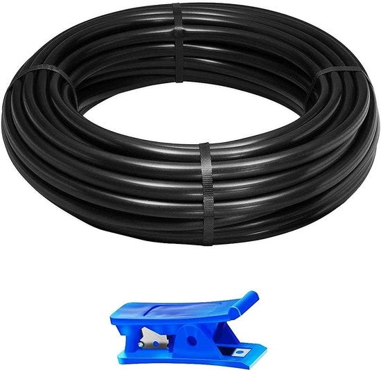 PU-slang 15 metri nero pneumatico flexibile perslucido esterno 8 mm interno 5 mm + 1 x tagliafili blu