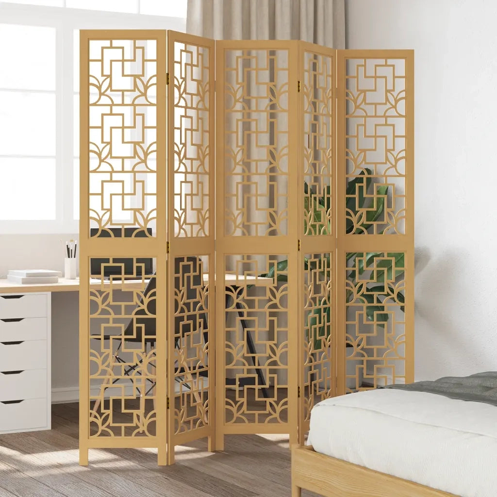 Divisorio Ambienti | Divider per stanze | Paravento 5 Pannelli Marrone Legno Massello Paulownia