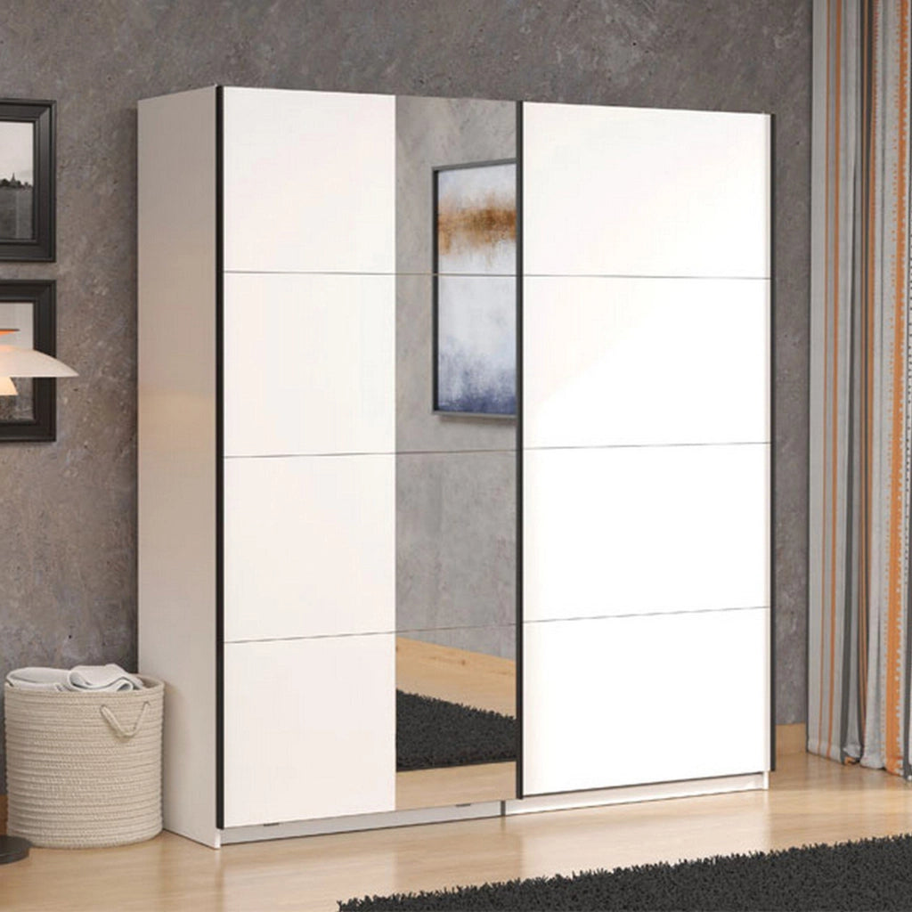 Armadio Camera da Letto Porlezza, Guardaroba Grande Appendiabiti, 195x217.5h cm Bianco Opaco