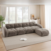 Divano angolare modulare 4 posti in chenille con pouf, seduta ampia e struttura senza telaio, per soggiorno, taupe
