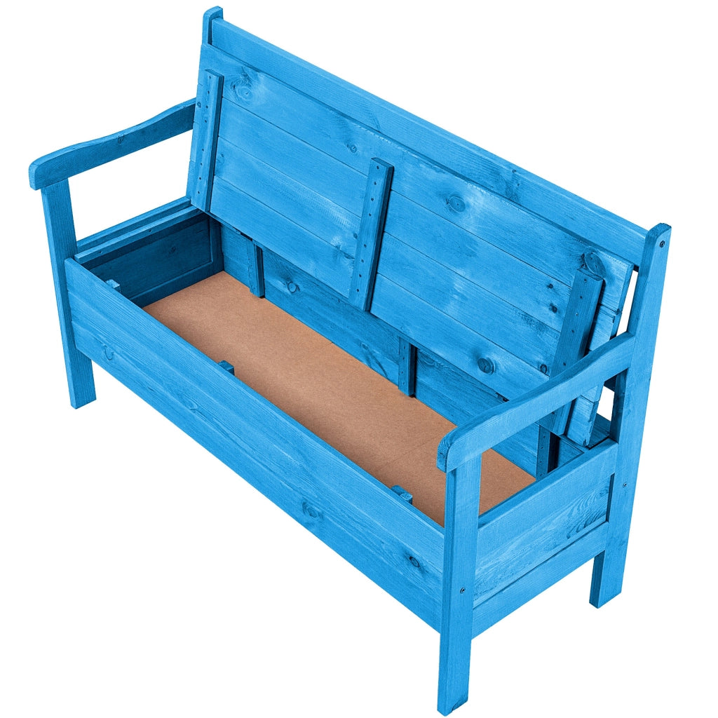 Panchina da giardino in legno KADAX con schienale, 120 cm, con contenitore, per terrazzo, balcone, giardino.