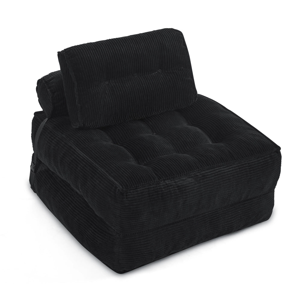 Poltrona Letto Pieghevole 2 in 1 in Velluto a Coste ¨C MINIMAL ¨C Nero, Schienale Regolabile
