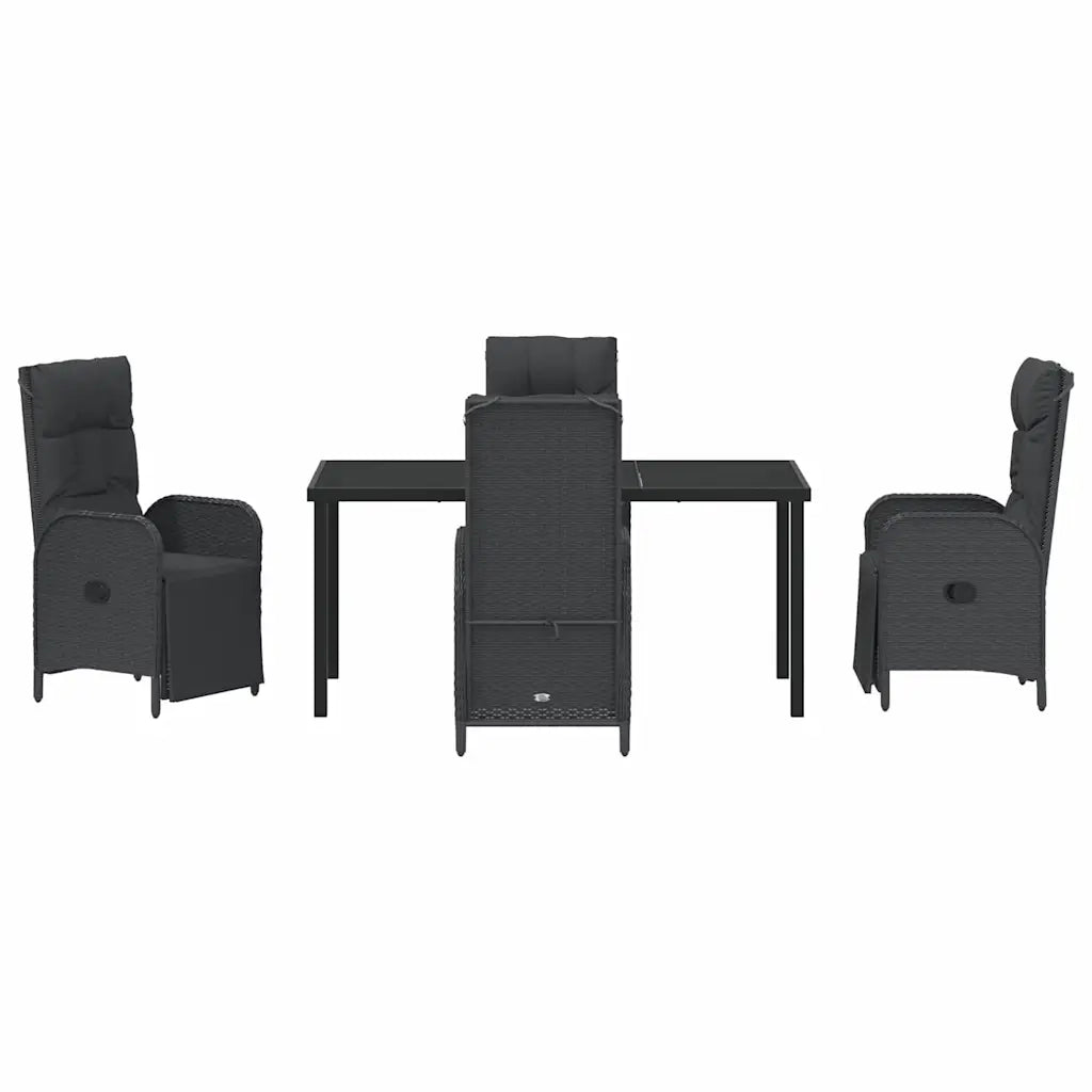 Set da Pranzo per Giardino con cuscino 5 pcs Nero polyrattan