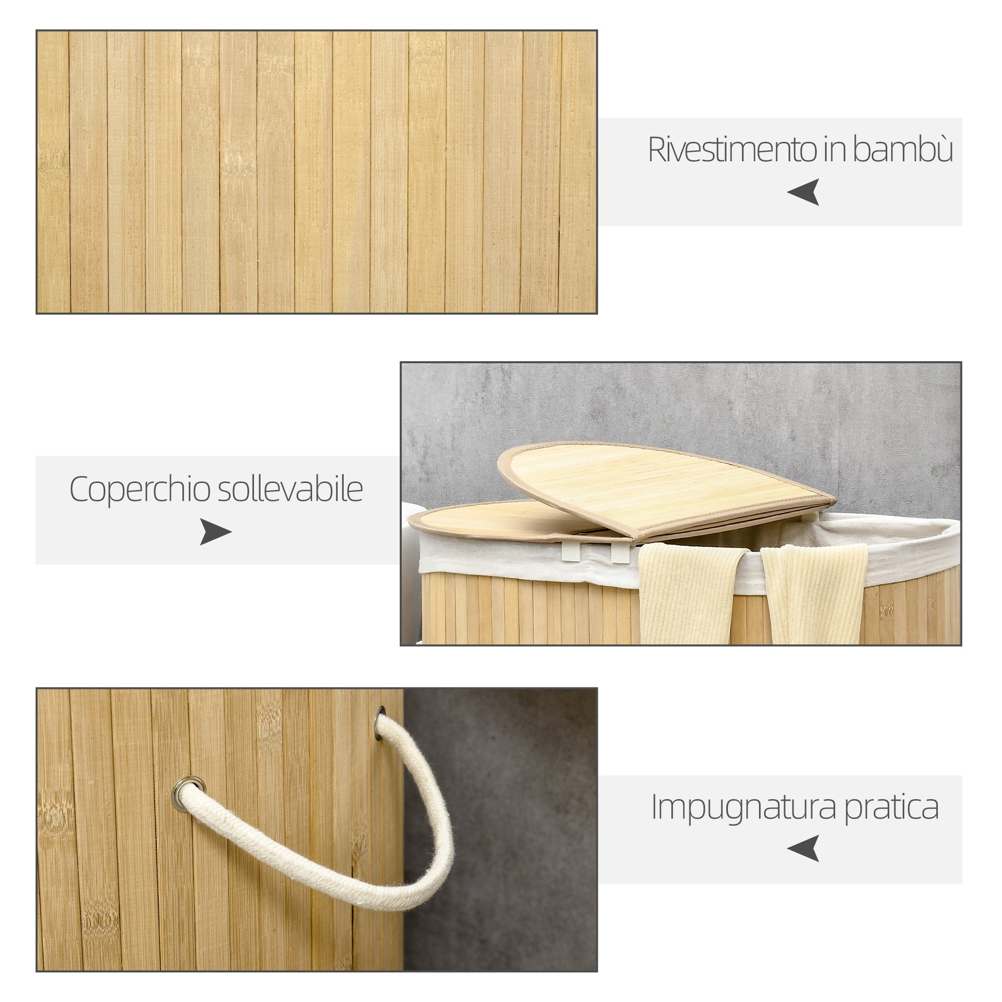 Cesto Portabiancheria a 2 Sezioni 62,5x37x60,5 cm Capacità 100L Sacca Interna Removibile