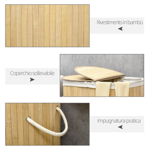 Cesto Portabiancheria a 2 Sezioni 62,5x37x60,5 cm Capacità 100L Sacca Interna Removibile