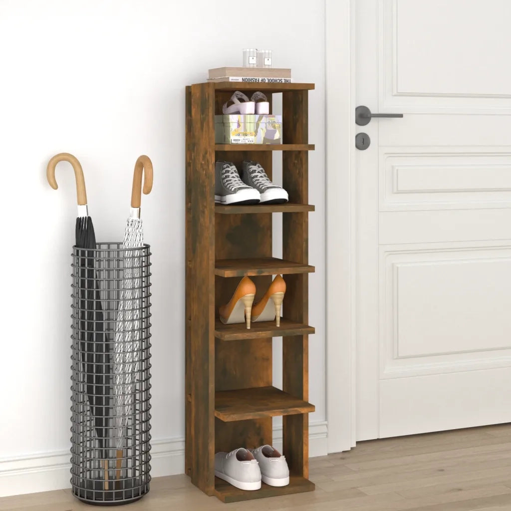 Scarpiera-Scaffale per scarpe Rovere Fumo 27,5x27x102 cm Legno Multistrato