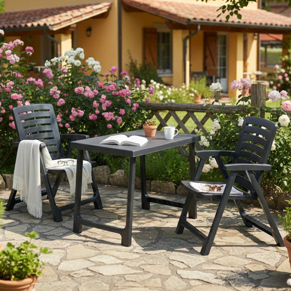 Salottino Outdoor Lithia, set Salotto da Esterno 2 Posti Made in Italy, Nero Antracite