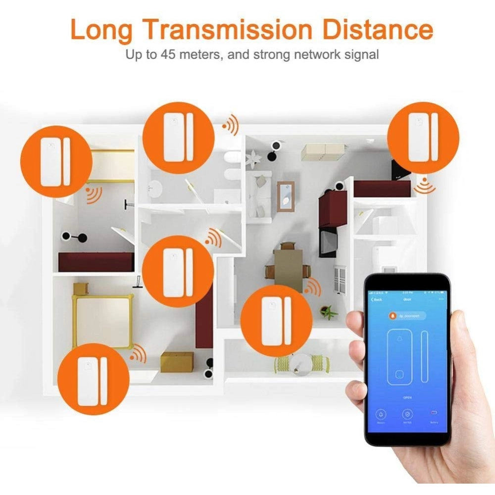 Trade Shop - Sensore Magnetico Per Porte E Finestre Wifi Allarme Con App Sicurezza Antifurto -