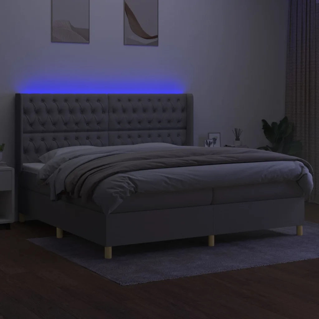 Letto a Molle Materasso e LED Grigio Chiaro 200x200 cm Tessuto 3139141
