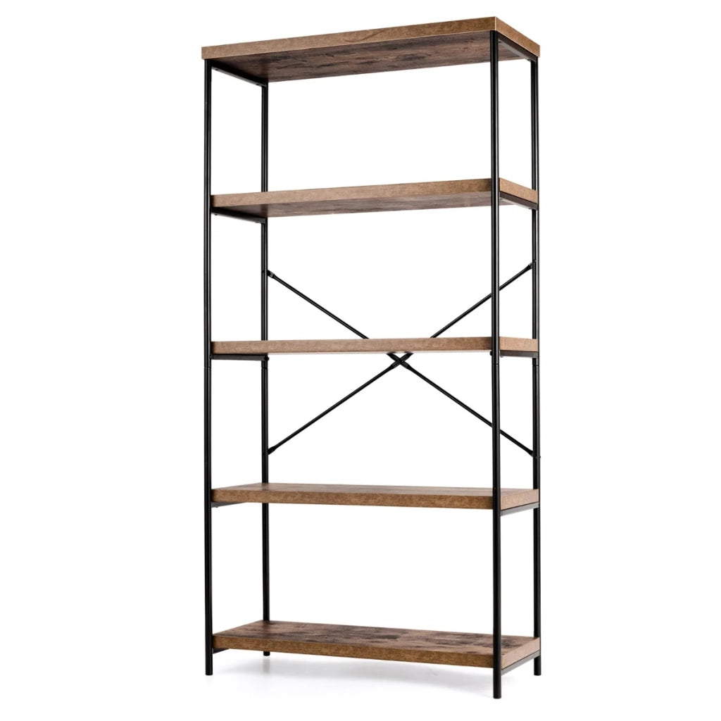 Libreria a 5 ripiani per soggiorno o ufficio 79 x 35 x 160 cm versatile e sicura design industriale legno ingegnerizzato marrone 20_0010751