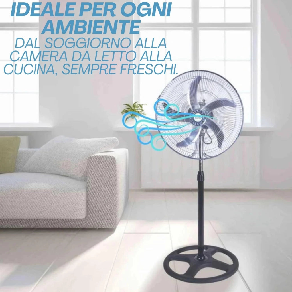 Ventilatore A Piantana, Ventilatore Potente Elettrico In Acciaio Con 5 Pale In Alluminio