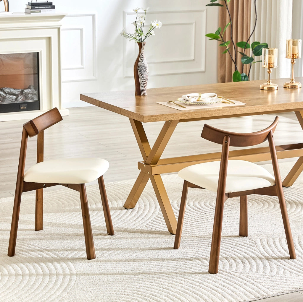 Set di 2 sedie da pranzo con schienale ergonomico; seduta imbottita in legno bianco