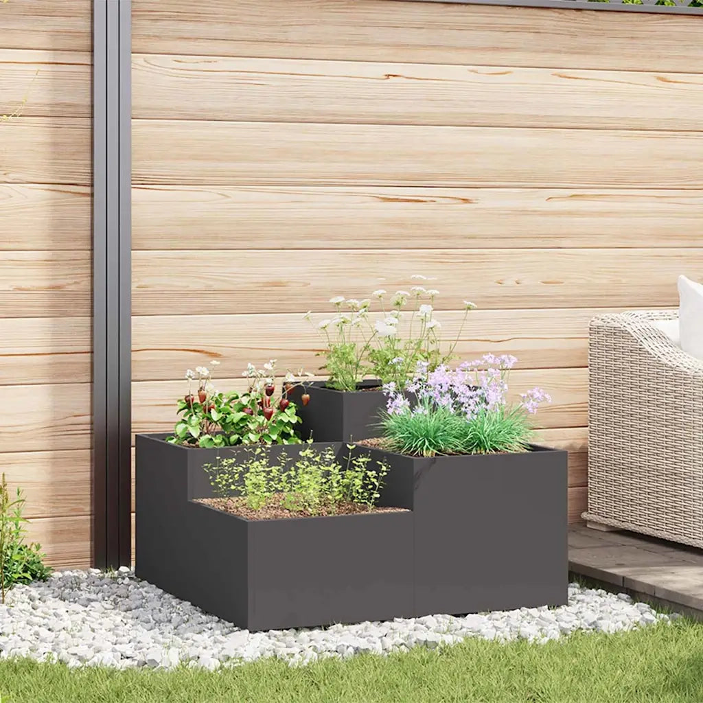 Vaso da giardino-Fioriera Esterno-Contenitore per Piante Nero 100 x 100 x 48 cm Acciaio