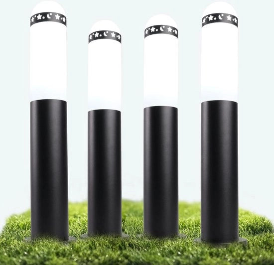 Lampada da pavimento 4 pezzi con gancio terra e morsetto di illuminazione - lampada da esterno in alluminio IP44 con base a piede E27 - lampada da tavolo alta 50 cm nera.