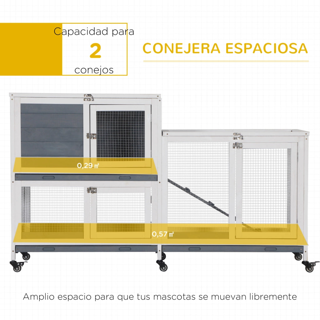 Gabbia per Conigli in Legno con Ruote ¨C zephmum ¨C Grigio 147x45,5x88,5 cm