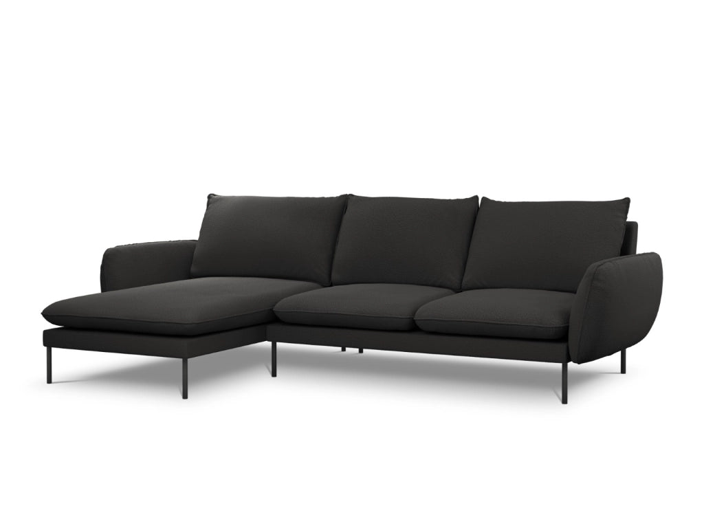 Cosmopolitan Design - Divano angolare sinistro "Vienna" 5 posti in bouclé nero 