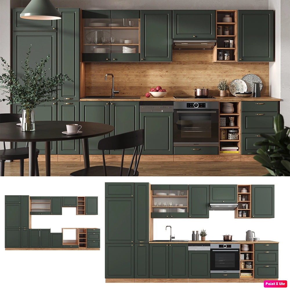 Cucina componibile Fame-Line Verde-oro rustico/Rovere dorato 355 cm, PL Marmo Vicco