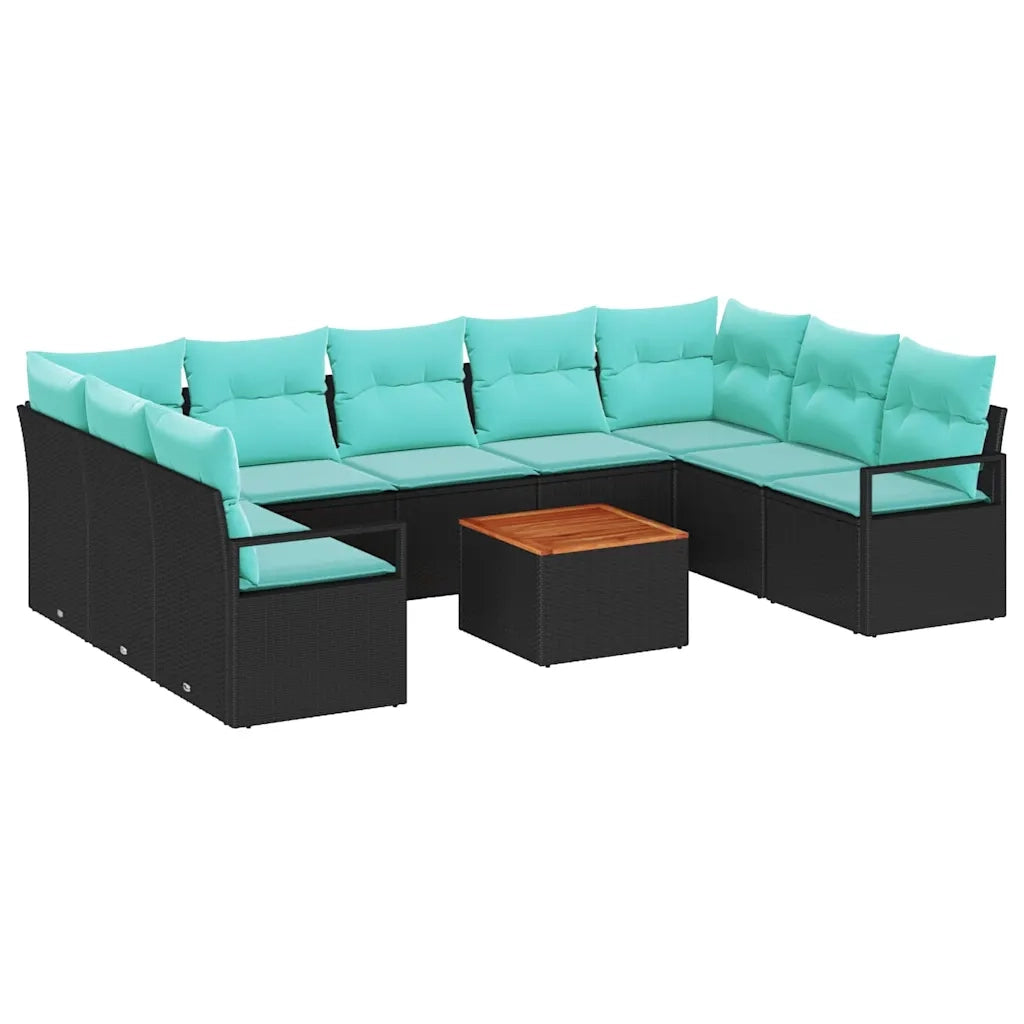 Set Divano da Giardino con cuscino 10 pcs Nero polyrattan