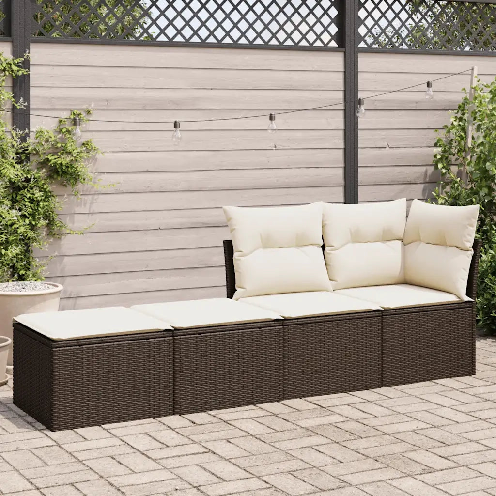 Set Divano Giardino 4 pz | Set Salotto da Giardino con Cuscini Marrone Polyrattan Acacia