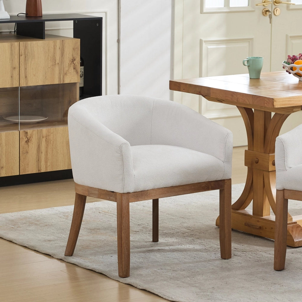 Sedia da Pranzo Imbottita con Braccioli ¨C Xylo ¨C Beige, Tessuto, Gambe in Legno