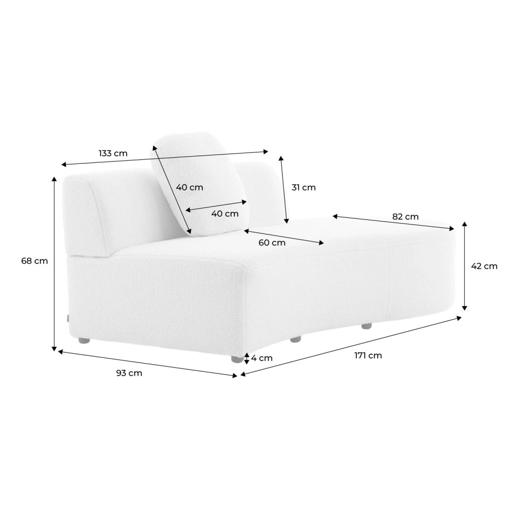 Divano organico a forma di virgola in bouclé, 2–3 posti, crema