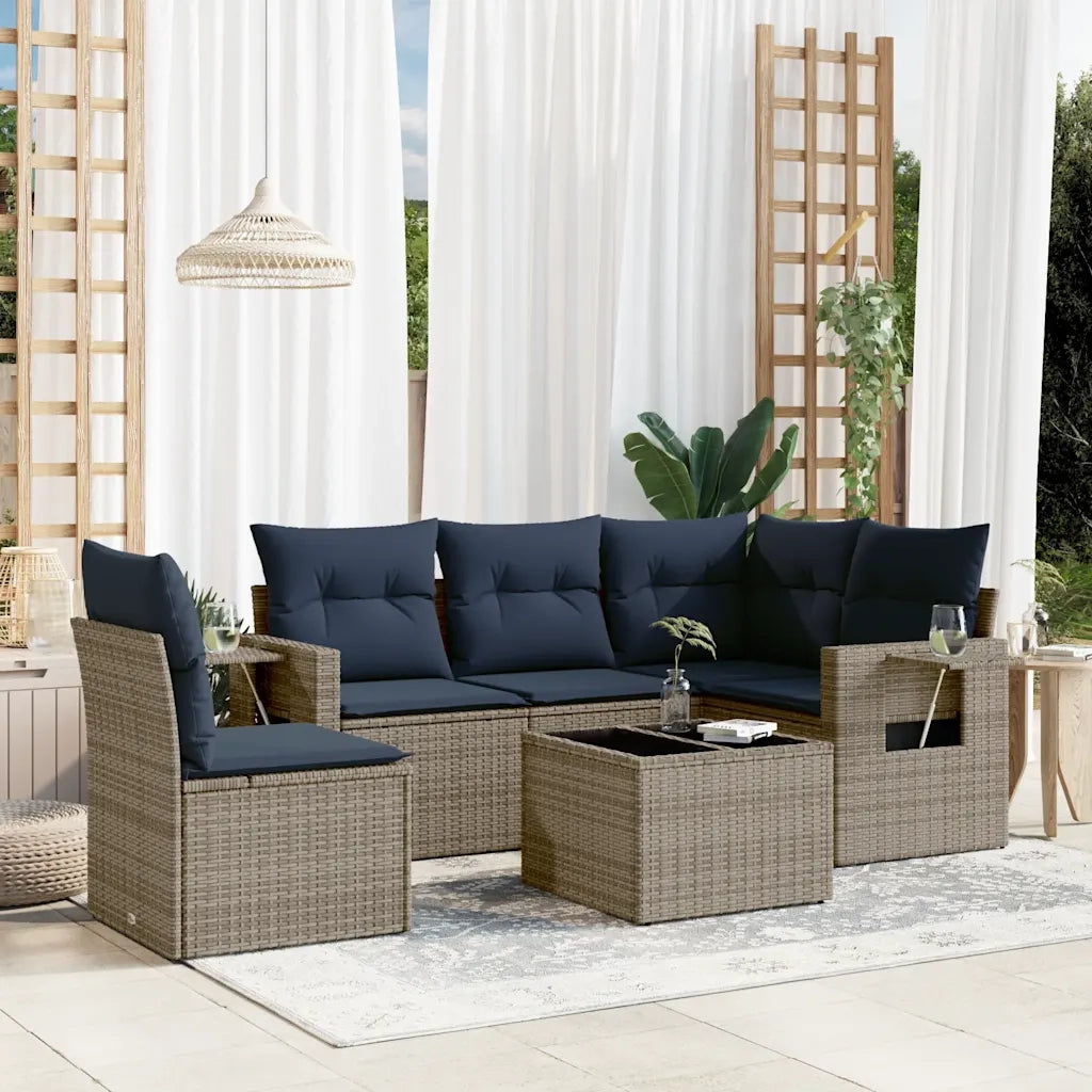 Set Divani da Giardino 6 pz con Cuscini Grigio in Polyrattan 3220180