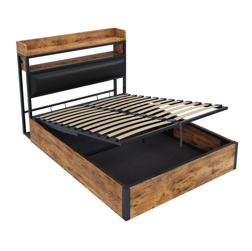 Letto contenitore 140x200 cm con USB e testiera con vano; nero