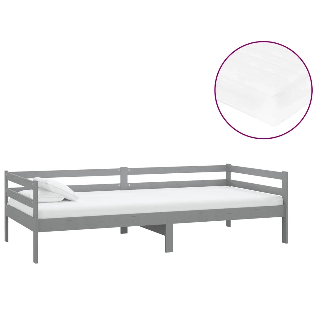 Divano Letto con Materasso 90x200 cm Grigio in Legno di Pino 3083556