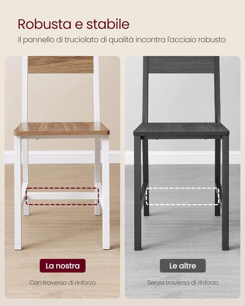 VASAGLE Sedie da Pranzo, Set di 2 Sedie da Cucina, Struttura in Acciaio, Stile Industriale, per Sala da Pranzo, Soggiorno, Cucina, Marrone Grano e Bianco Nuvola LDC092W01