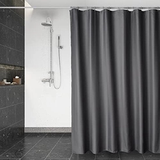 Douchegordino acqua-tetto, lavabile, assorbente rapido, tessuto di poliestere, stoffa di tessuto, tenda doccia con 12 anelli di tenda doccia, trasparente, grigio scuro (180 x 200 cm)