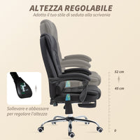 Poltrona da Ufficio 67x79x111-121 cm con Telecomando e 6 Punti di Massaggio in Tessuto Misto Velluto e Lino Grigio